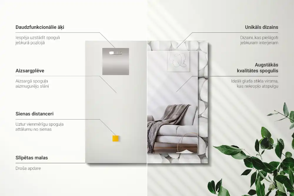 Pravokotne okrasno ogledalo Beli gladki kamni