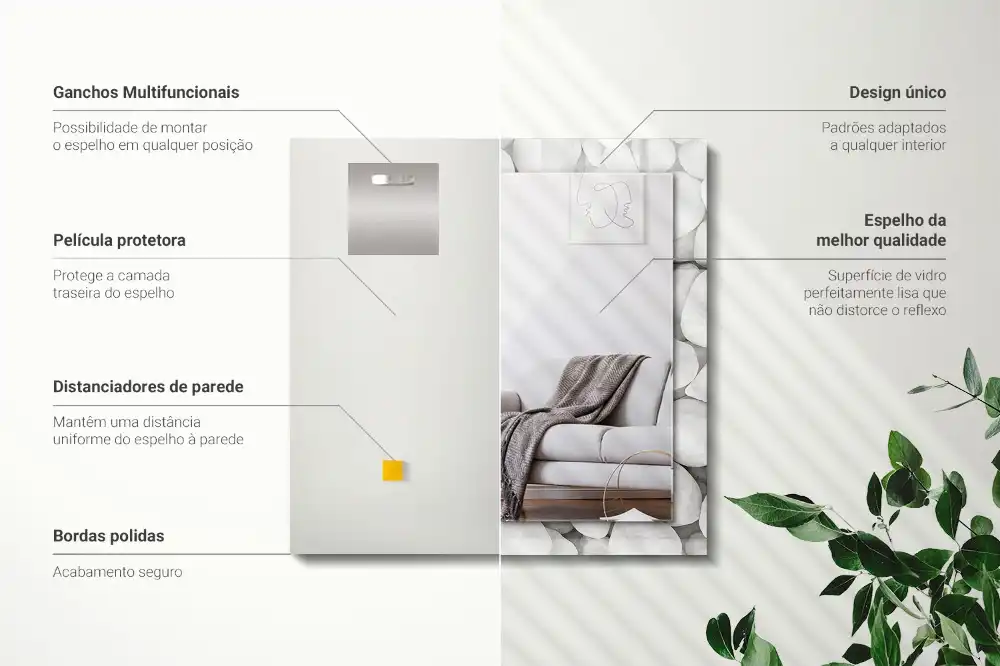 Pravokotne okrasno ogledalo Beli gladki kamni