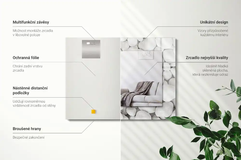 Pravokotne okrasno ogledalo Beli gladki kamni