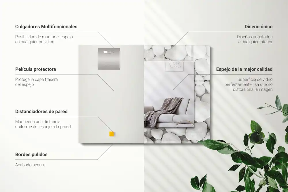 Pravokotne okrasno ogledalo Beli gladki kamni