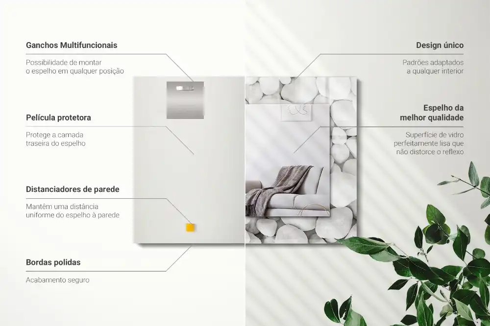 Pravokotne okrasno ogledalo Beli gladki kamni