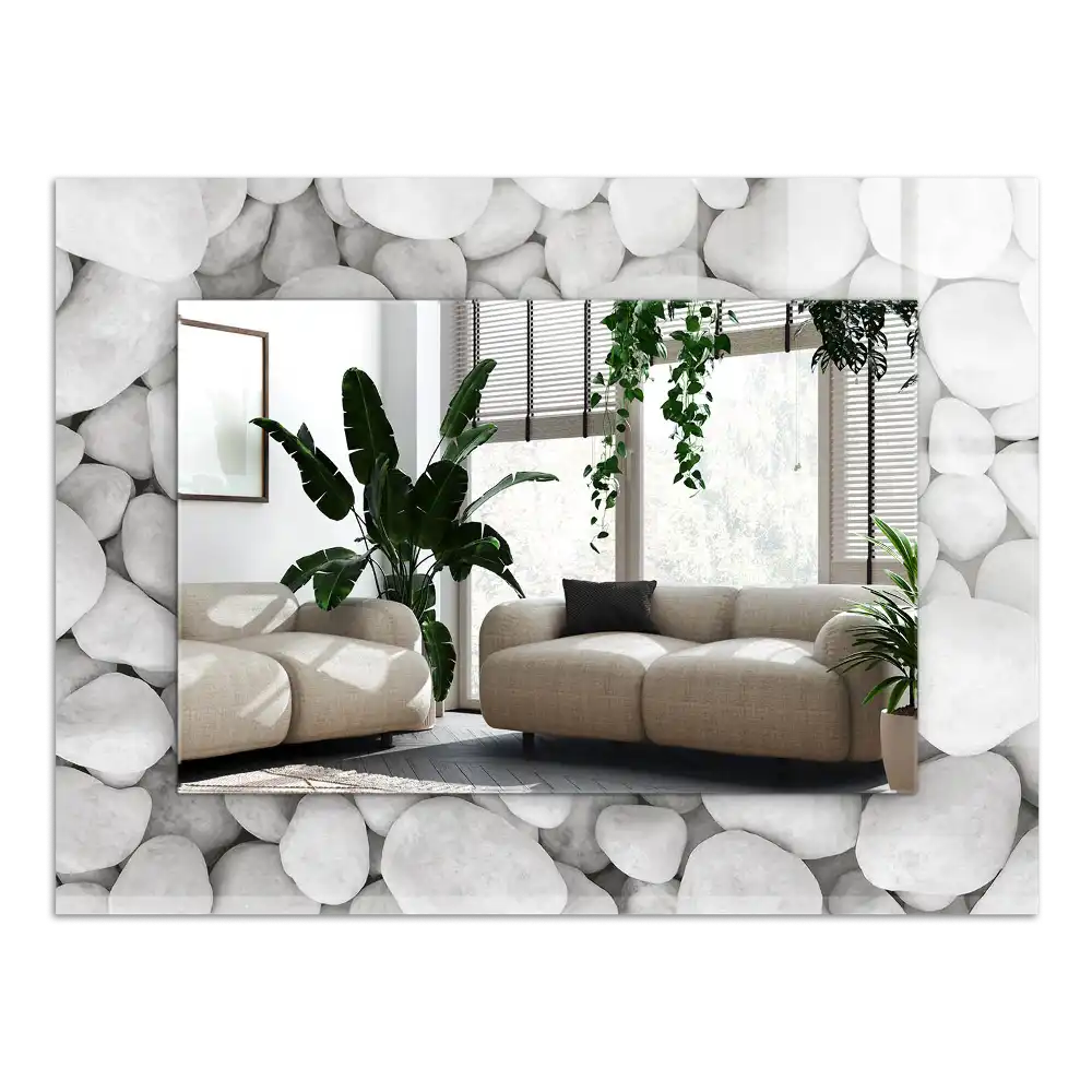 Pravokotne okrasno ogledalo Beli gladki kamni