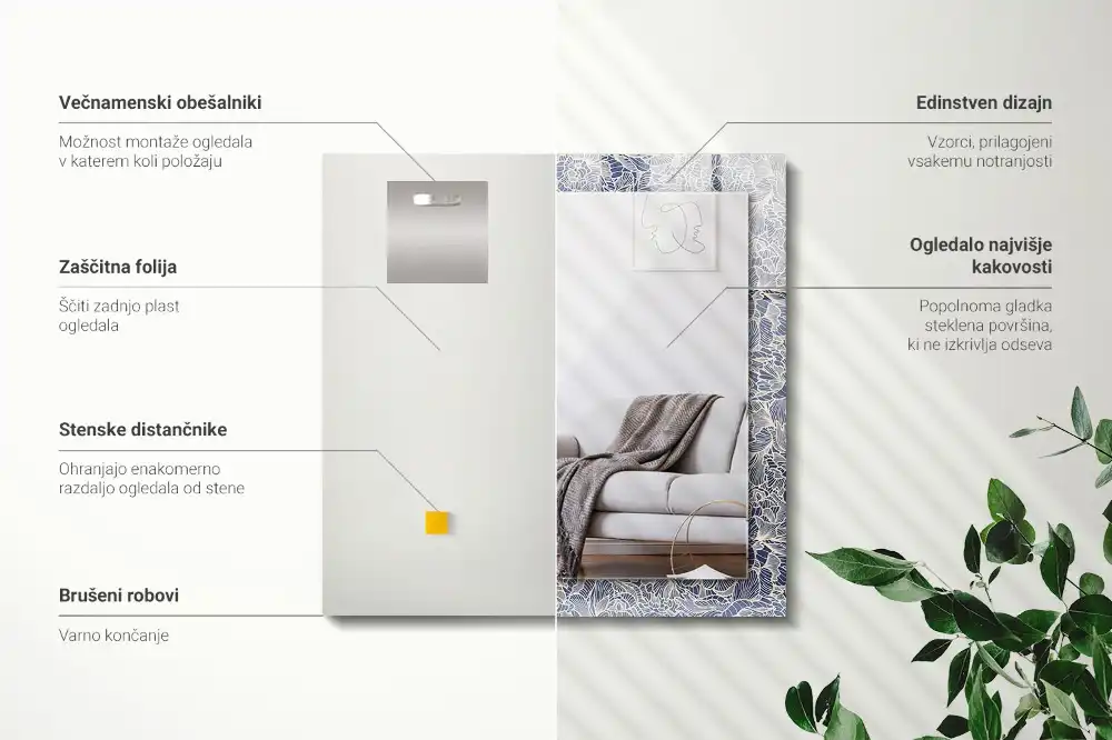 Pravokotne okrasno ogledalo Cvetlični vzorec blaga