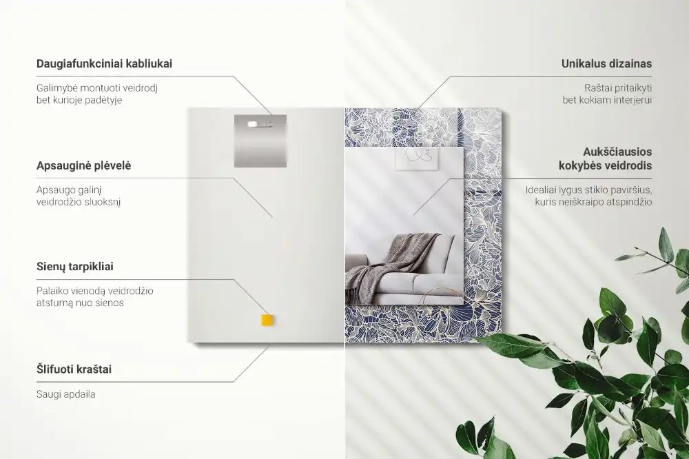 Pravokotne okrasno ogledalo Cvetlični vzorec blaga