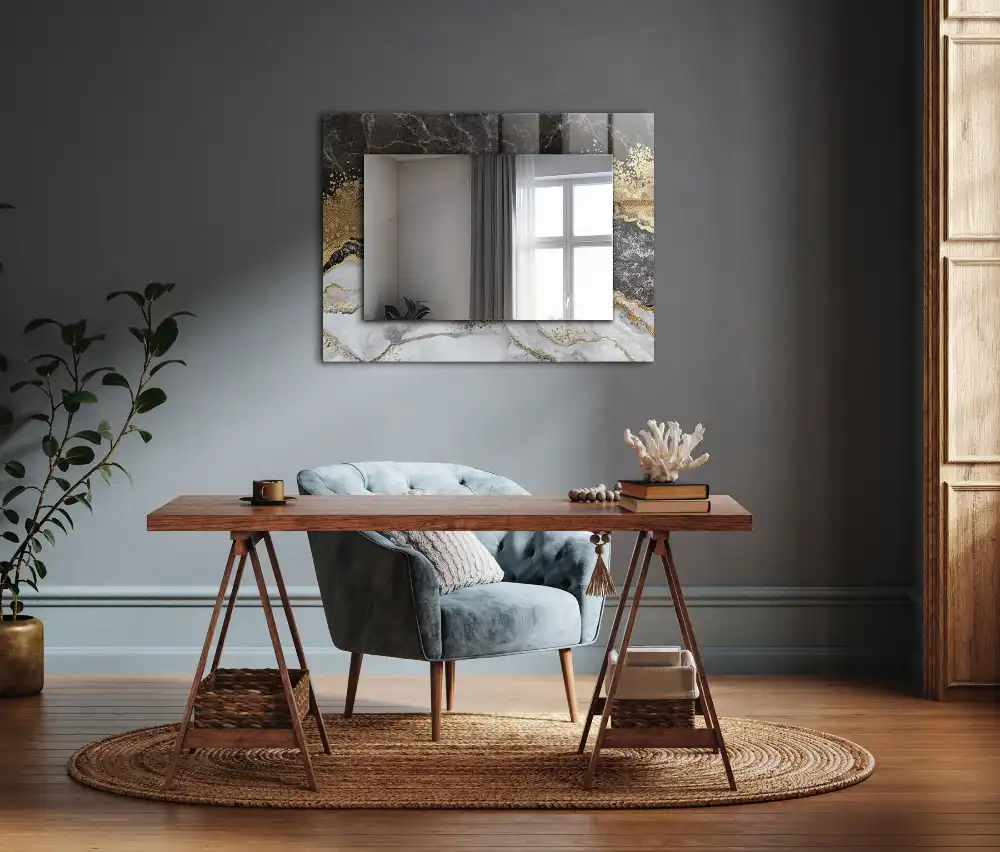 Pravokotne ogledalo s potiskanim okvirjem Povzetek marmornih žil