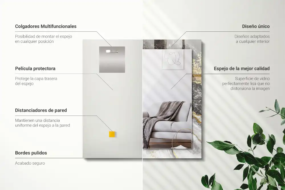 Pravokotne ogledalo s potiskanim okvirjem Povzetek marmornih žil