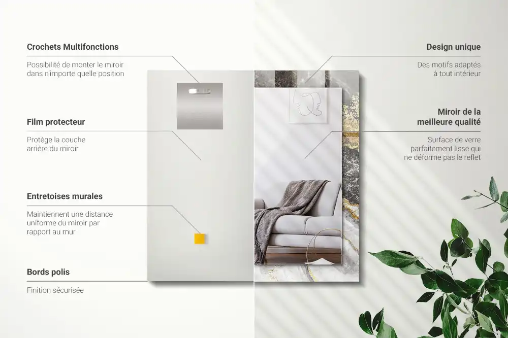 Pravokotne ogledalo s potiskanim okvirjem Povzetek marmornih žil