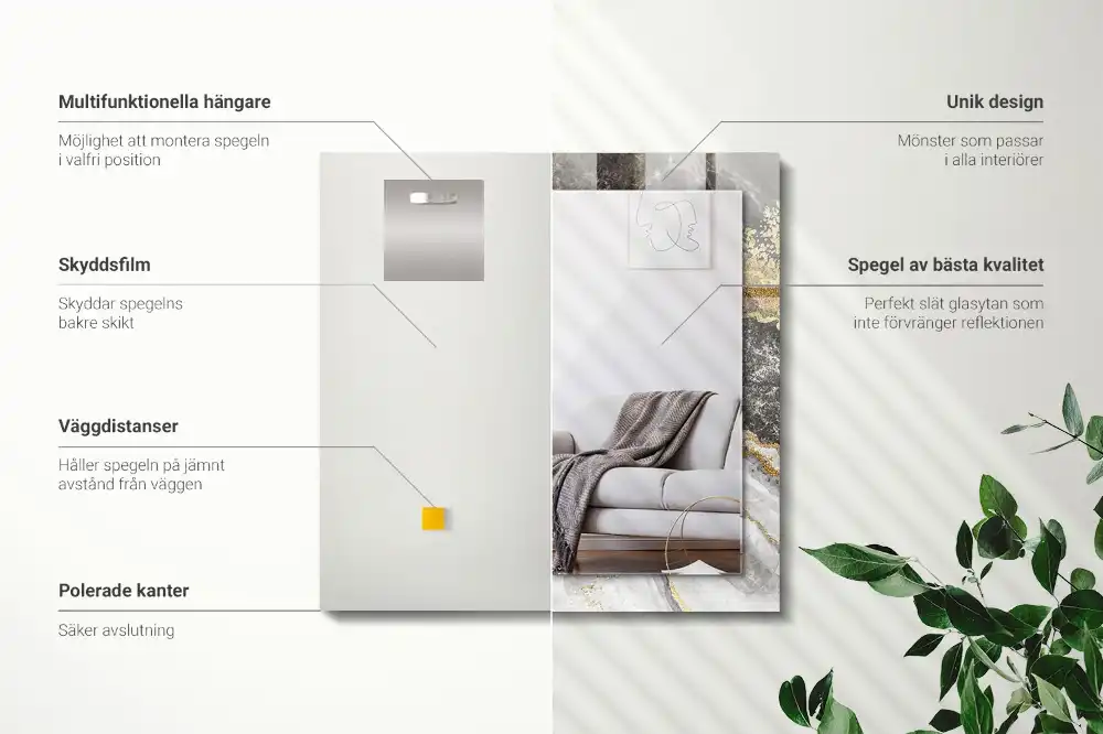 Pravokotne ogledalo s potiskanim okvirjem Povzetek marmornih žil