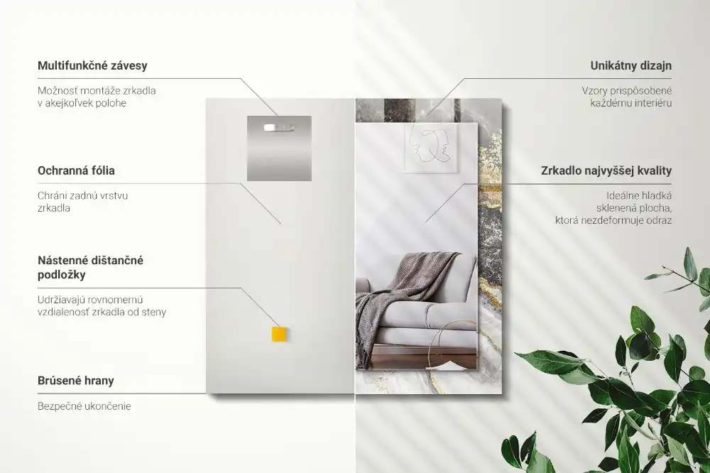 Pravokotne ogledalo s potiskanim okvirjem Povzetek marmornih žil