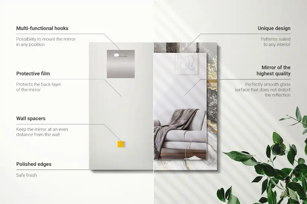 Pravokotne ogledalo s potiskanim okvirjem Povzetek marmornih žil