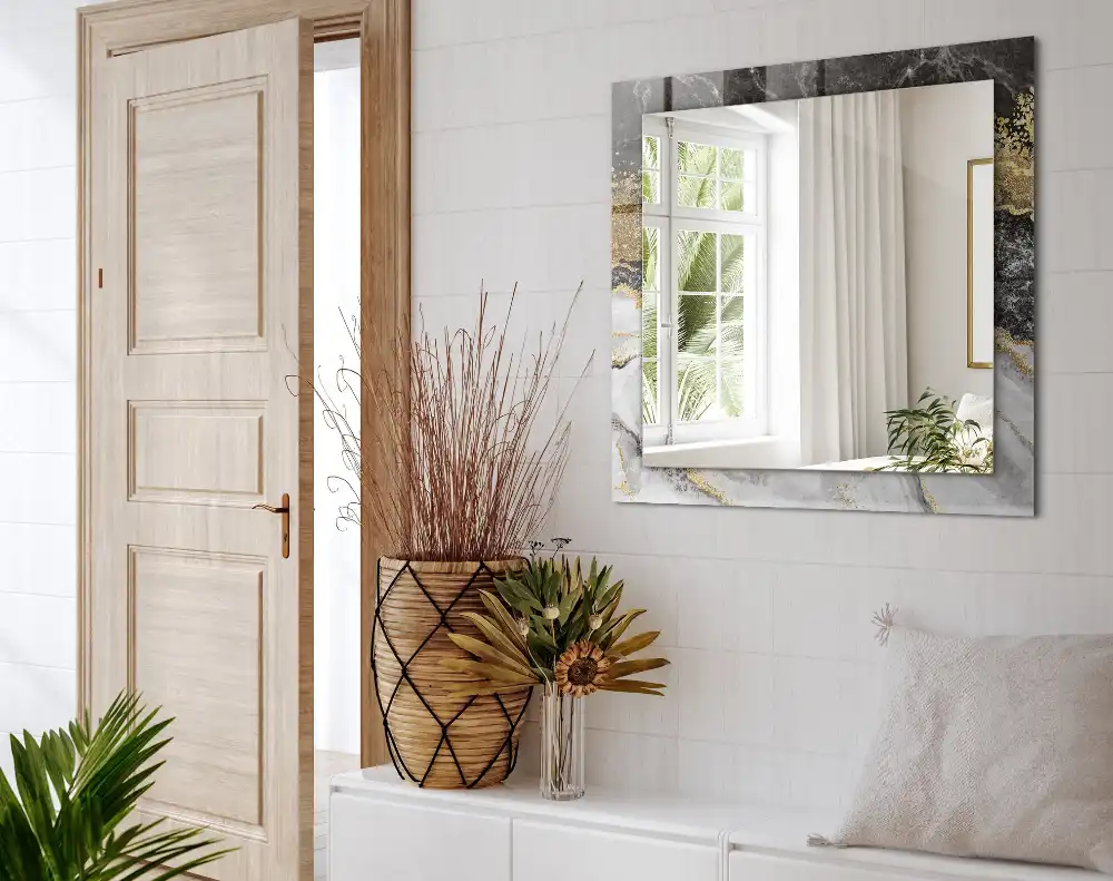 Pravokotne ogledalo s potiskanim okvirjem Povzetek marmornih žil