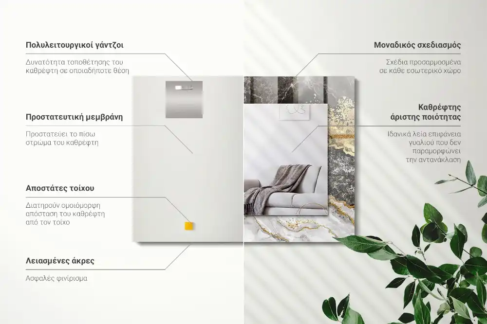 Pravokotne ogledalo s potiskanim okvirjem Povzetek marmornih žil