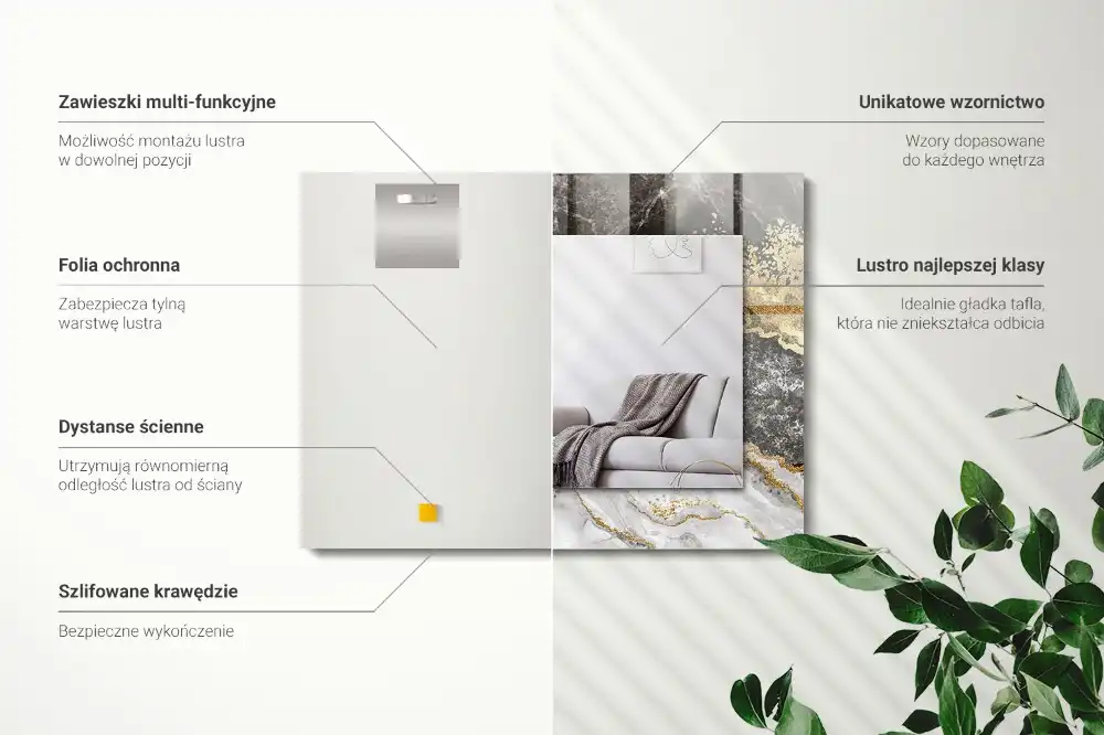 Pravokotne ogledalo s potiskanim okvirjem Povzetek marmornih žil