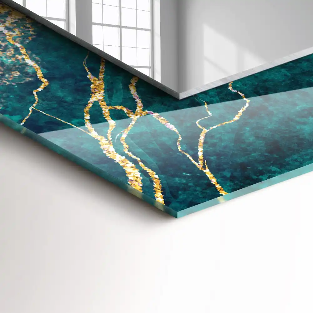 Tiskano pravokotne ogledalo Zeleni marmor