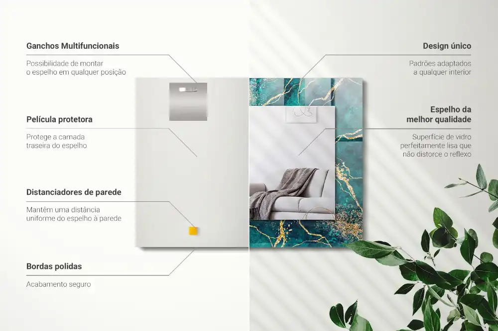 Tiskano pravokotne ogledalo Zeleni marmor