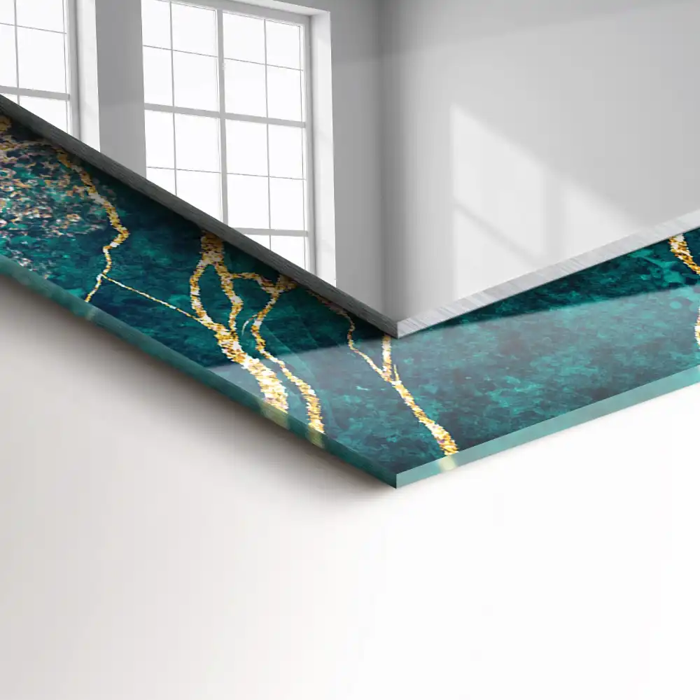 Tiskano pravokotne ogledalo Zeleni marmor