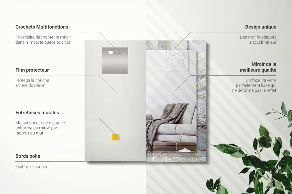 Pravokotne ogledalo s potiskanim okvirjem Abstraktni marmorni vzorci