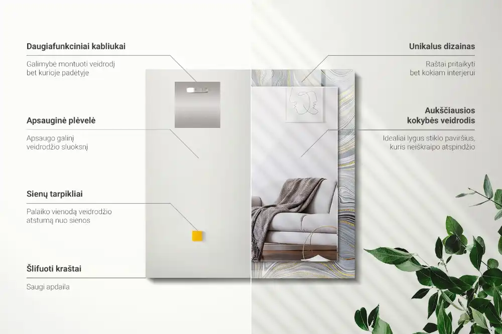 Pravokotne ogledalo s potiskanim okvirjem Abstraktni marmorni vzorci