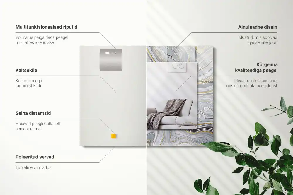 Pravokotne ogledalo s potiskanim okvirjem Abstraktni marmorni vzorci