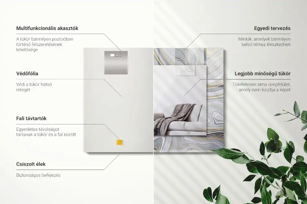 Pravokotne ogledalo s potiskanim okvirjem Abstraktni marmorni vzorci