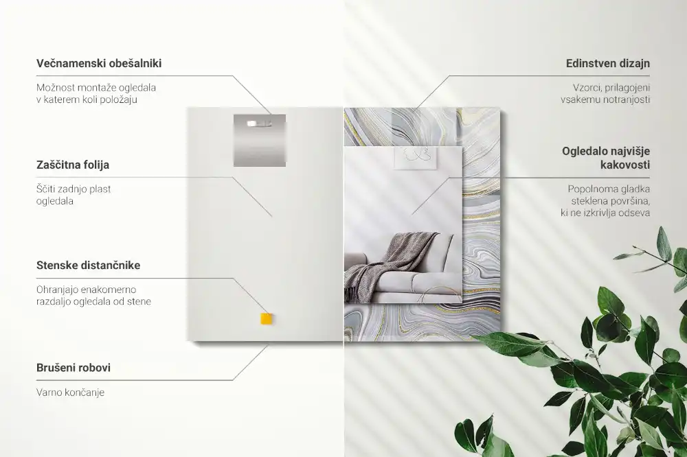 Pravokotne ogledalo s potiskanim okvirjem Abstraktni marmorni vzorci