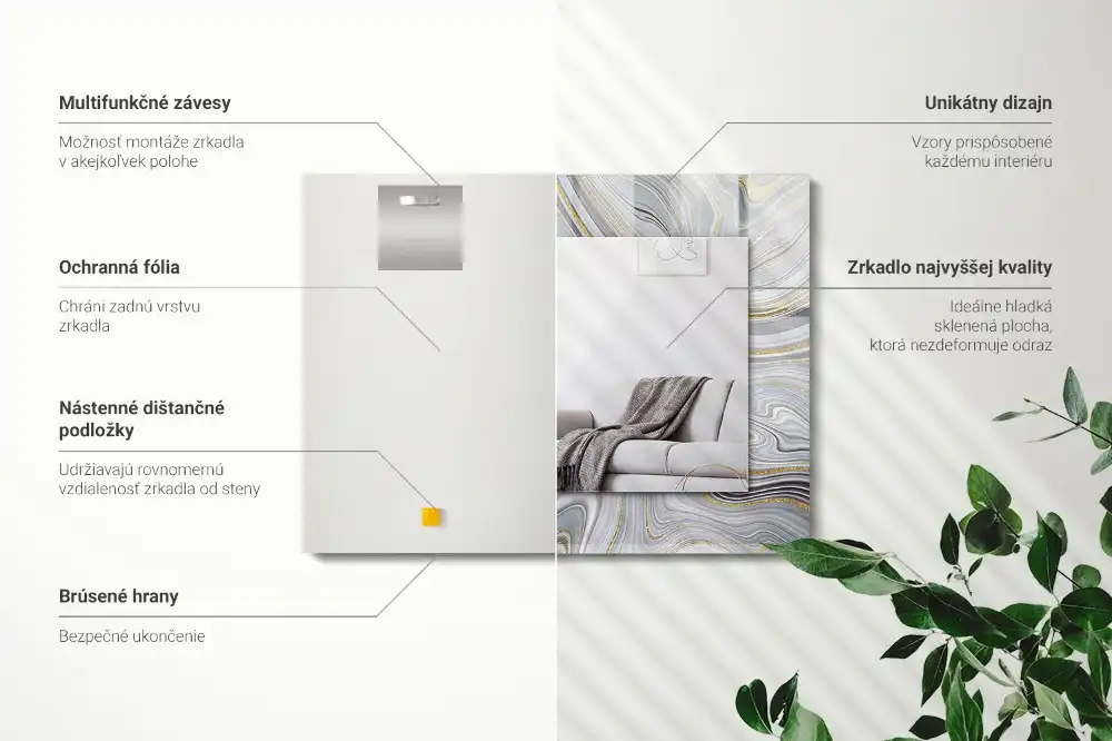 Pravokotne ogledalo s potiskanim okvirjem Abstraktni marmorni vzorci