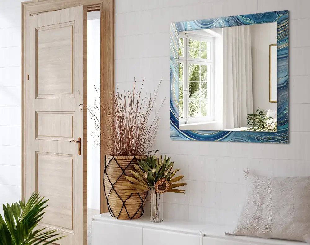 Pravokotne okrasno ogledalo Abstraktni modri valovi