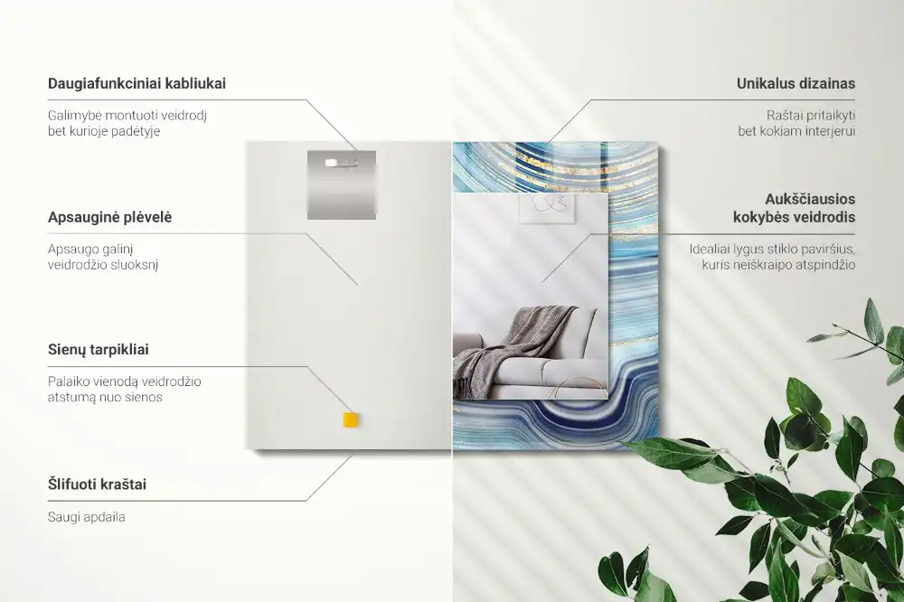 Pravokotne okrasno ogledalo Abstraktni modri valovi