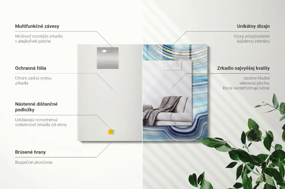 Pravokotne okrasno ogledalo Abstraktni modri valovi