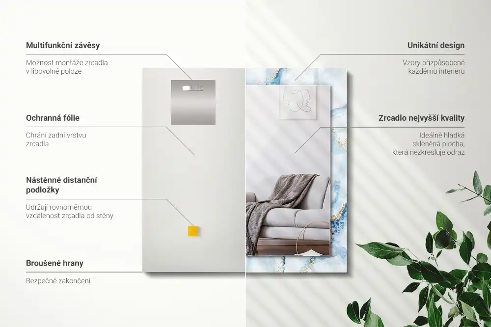 Tiskano pravokotne ogledalo Abstraktni marmorni vzorec