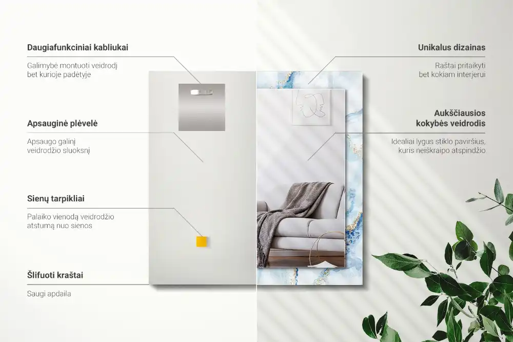 Tiskano pravokotne ogledalo Abstraktni marmorni vzorec