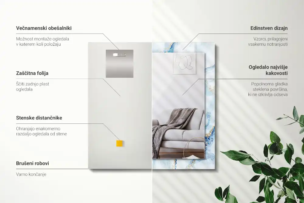 Tiskano pravokotne ogledalo Abstraktni marmorni vzorec