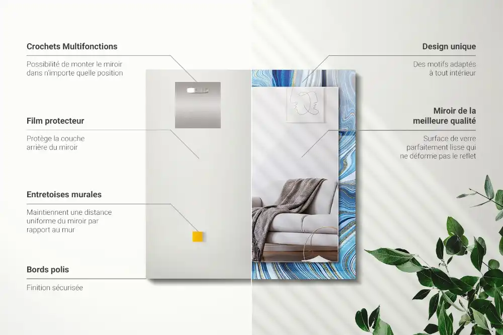 Pravokotne ogledalo s potiskanim okvirjem Abstraktni modri vzorec