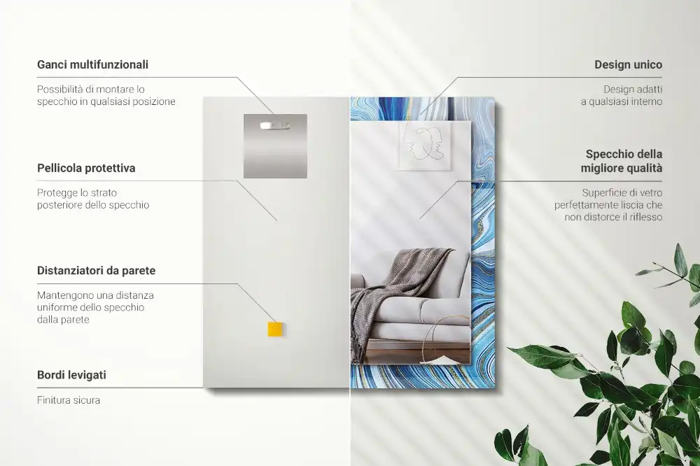 Pravokotne ogledalo s potiskanim okvirjem Abstraktni modri vzorec