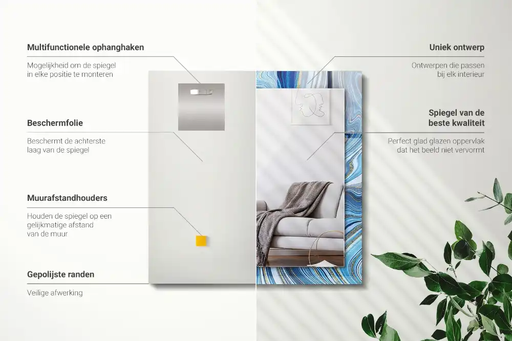 Pravokotne ogledalo s potiskanim okvirjem Abstraktni modri vzorec