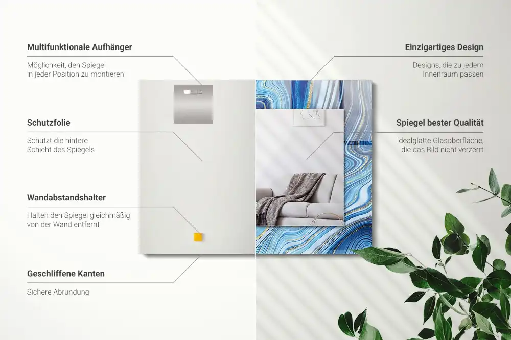 Pravokotne ogledalo s potiskanim okvirjem Abstraktni modri vzorec