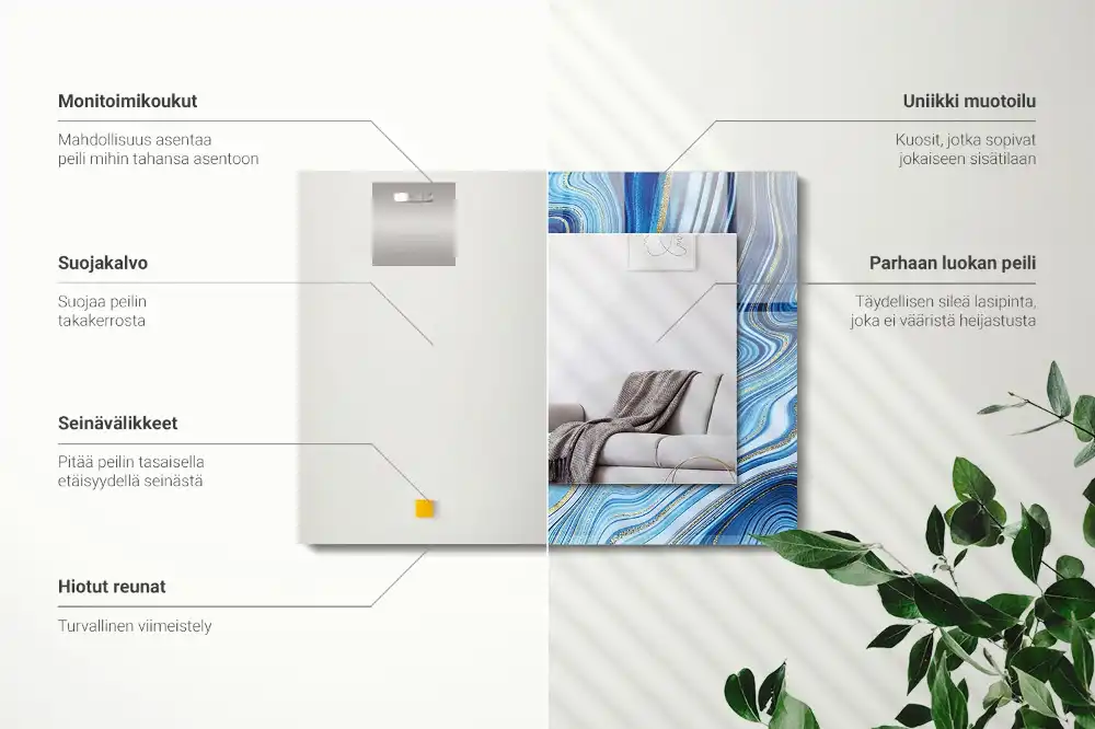 Pravokotne ogledalo s potiskanim okvirjem Abstraktni modri vzorec