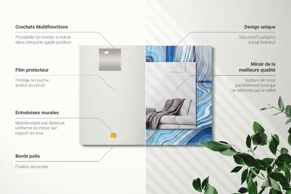 Pravokotne ogledalo s potiskanim okvirjem Abstraktni modri vzorec