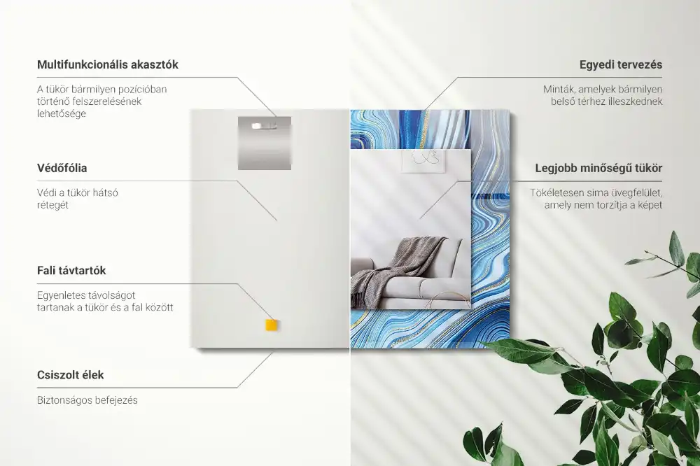 Pravokotne ogledalo s potiskanim okvirjem Abstraktni modri vzorec