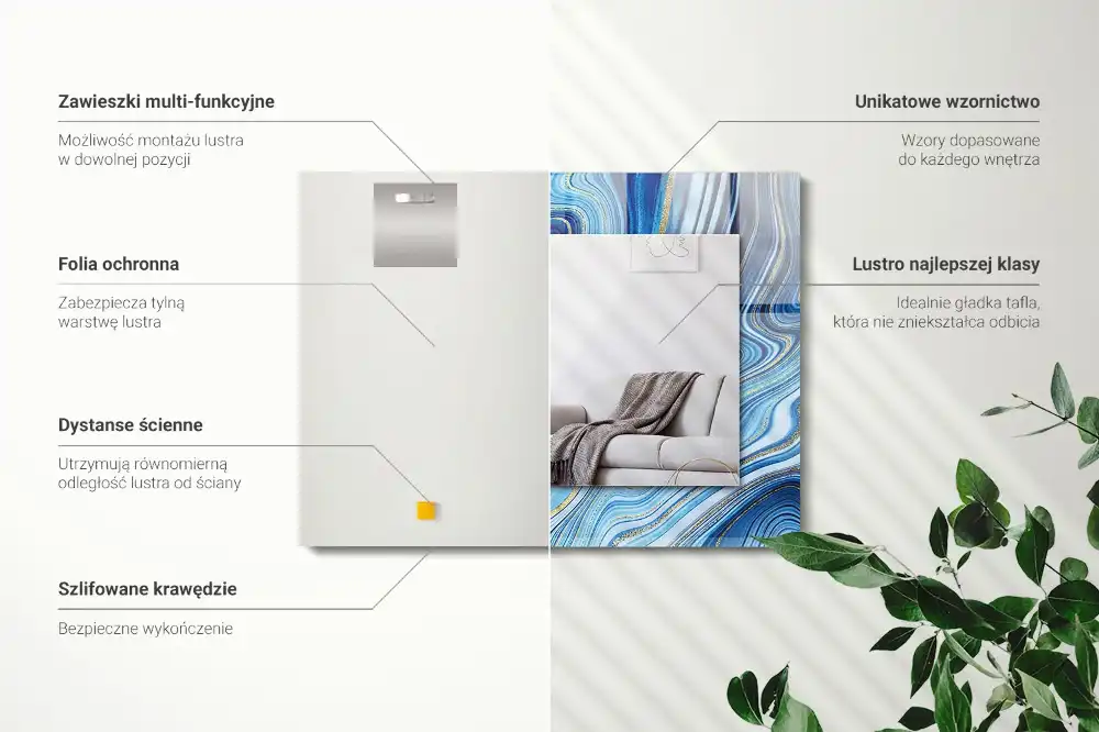 Pravokotne ogledalo s potiskanim okvirjem Abstraktni modri vzorec