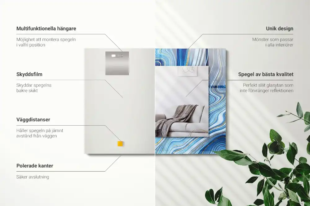 Pravokotne ogledalo s potiskanim okvirjem Abstraktni modri vzorec