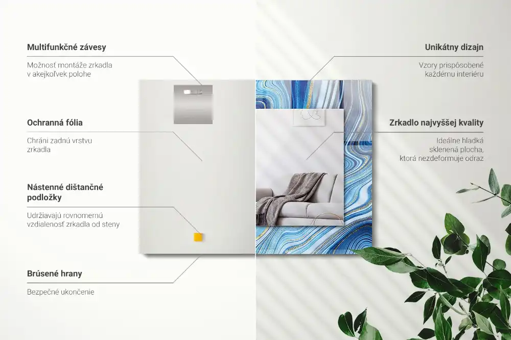 Pravokotne ogledalo s potiskanim okvirjem Abstraktni modri vzorec