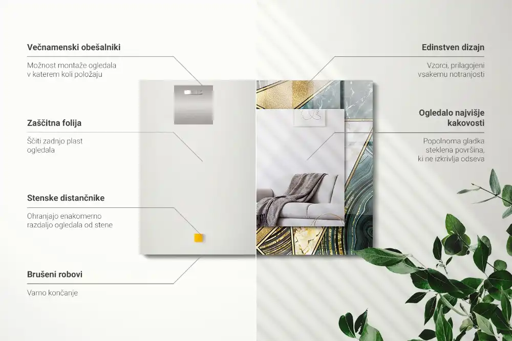 Pravokotne ogledalo s potiskanim okvirjem Abstraktni geometrijski vzorci