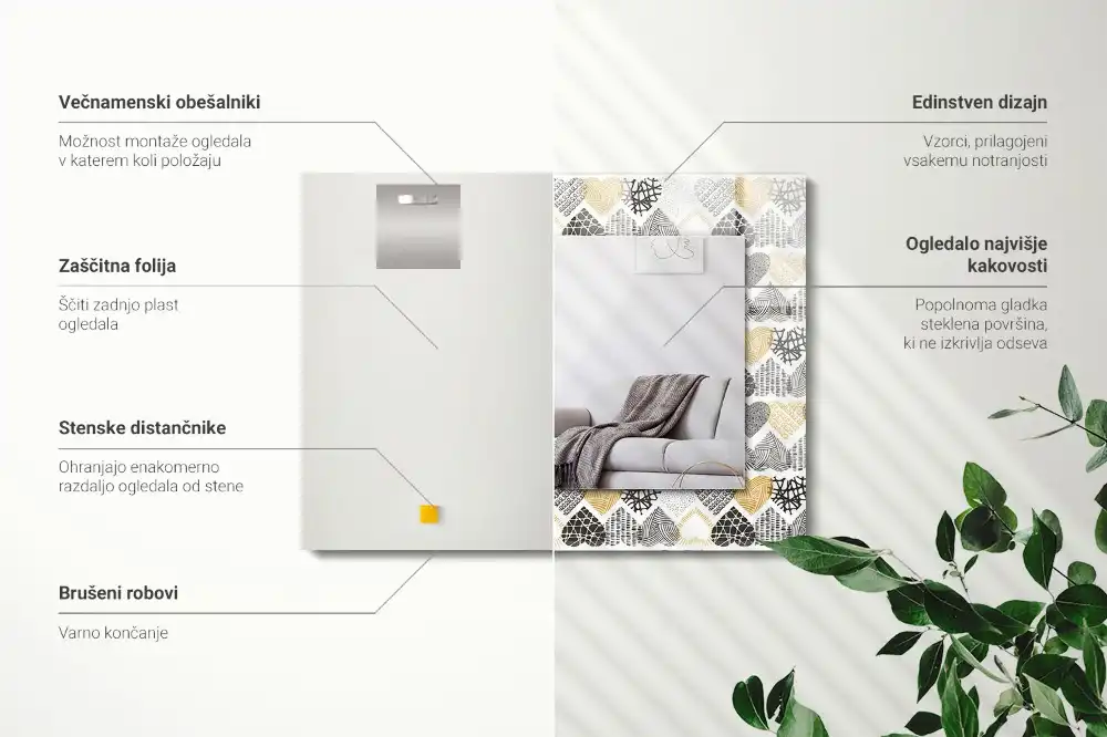 Tiskano pravokotne ogledalo Barvita srca