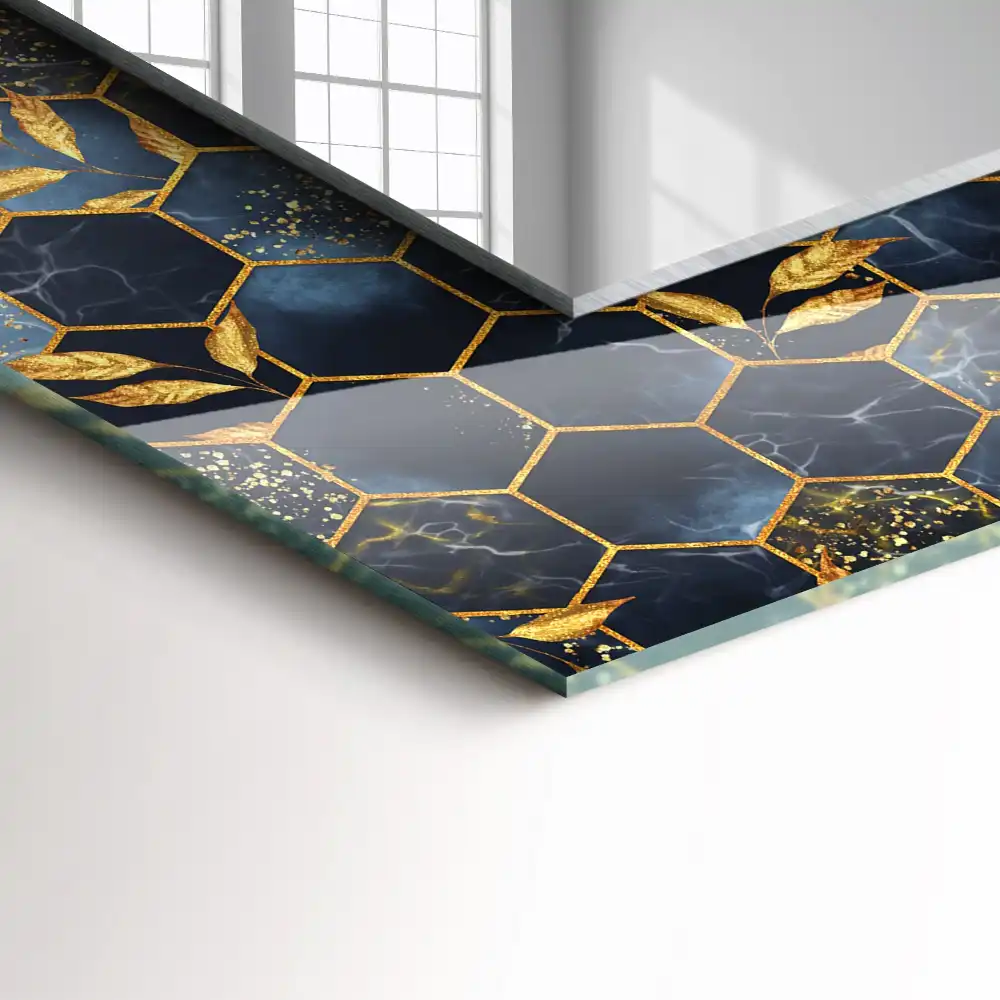 Pravokotne ogledalo s potiskanim okvirjem Šesterokotni listi