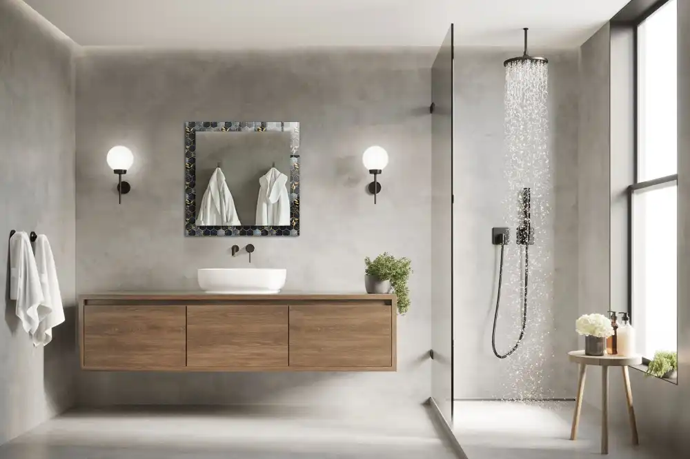 Pravokotne ogledalo s potiskanim okvirjem Šesterokotni listi