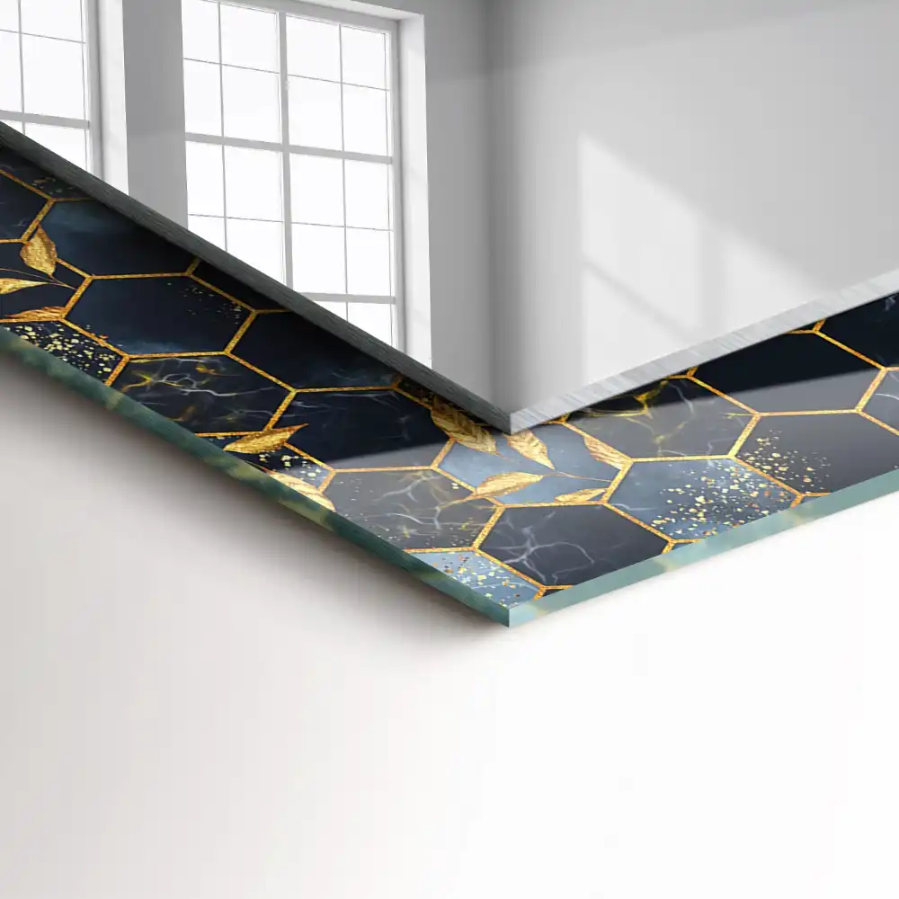 Pravokotne ogledalo s potiskanim okvirjem Šesterokotni listi