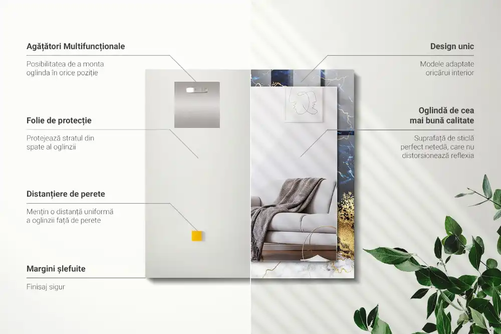 Pravokotne okrasno ogledalo Marmorna abstrakcija