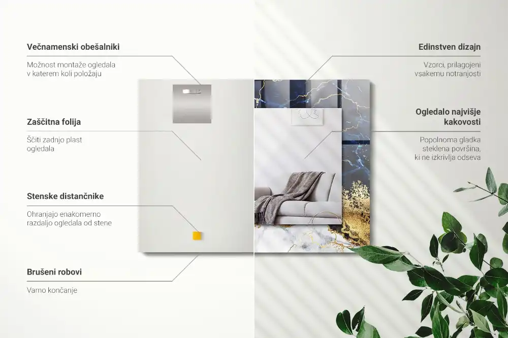 Pravokotne okrasno ogledalo Marmorna abstrakcija