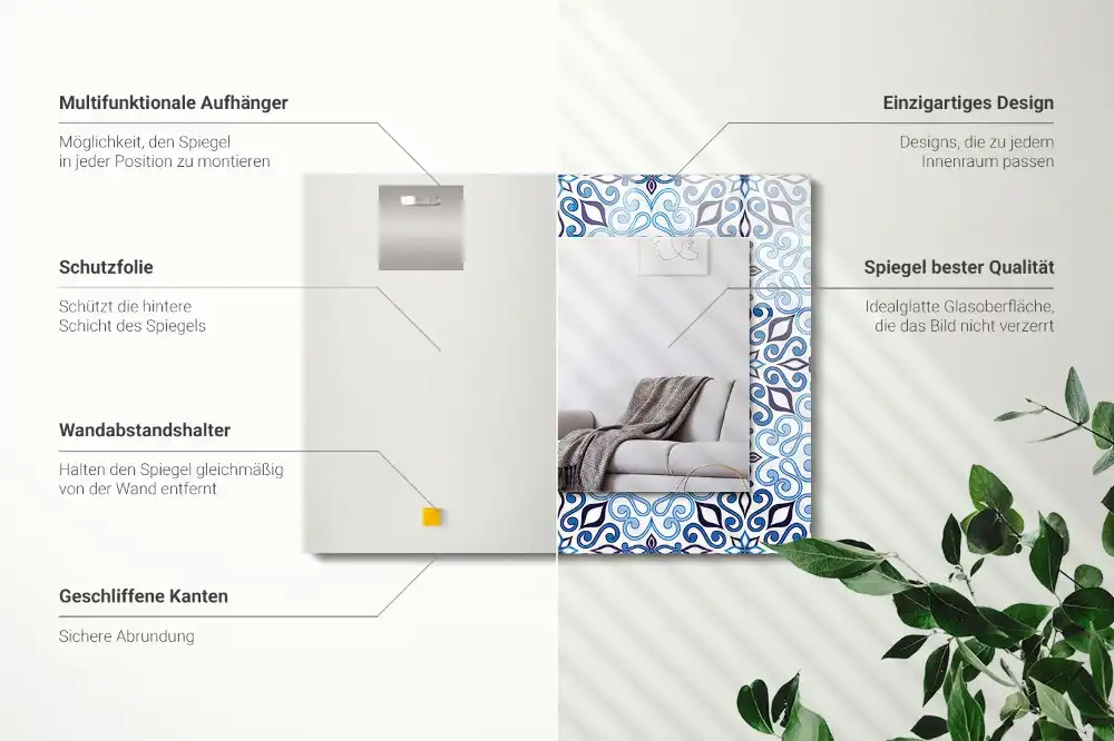 Tiskano pravokotne ogledalo Modri ​​okrasni vzorec